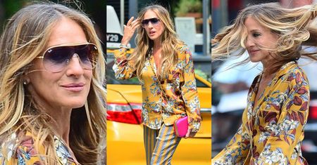 Wystylizowana Sarah Jessica Parker wdzięczy się na środku ulicy