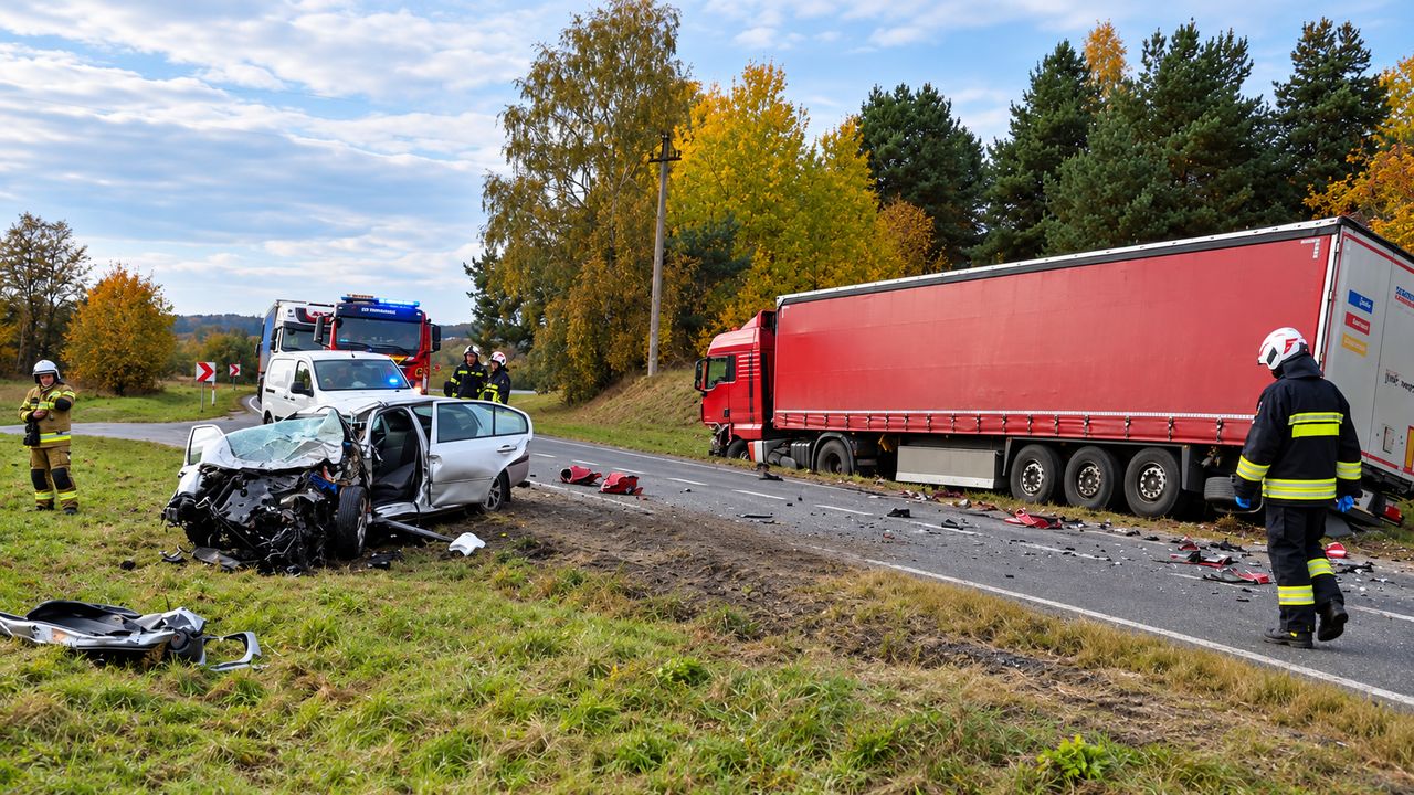 Wypadek na DK 10 w okolicy miejscowości Piecnik.