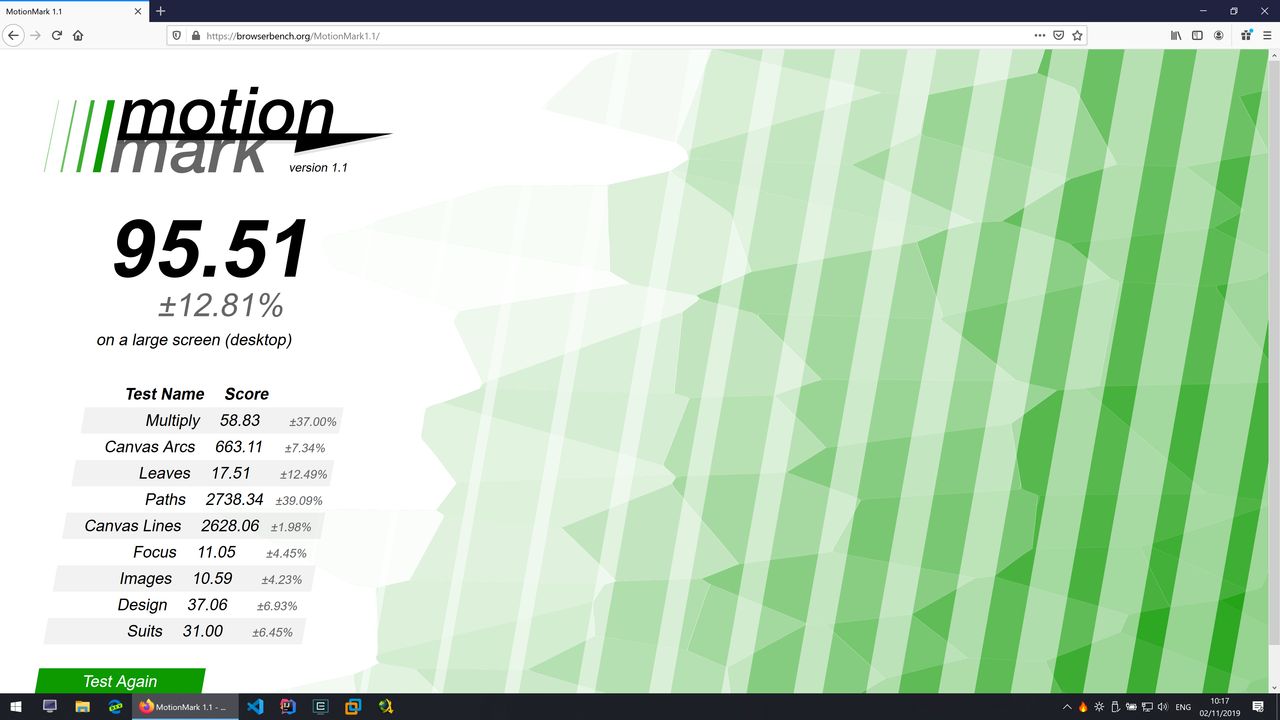 Windows - Firefox - MotionMark - 95.51 punktów