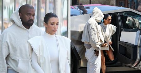 Posępni Kanye West i Bianca Censori wysiadają z KOSMICZNEJ Tesli w zwyczajnych (?) stylizacjach (ZDJĘCIA)