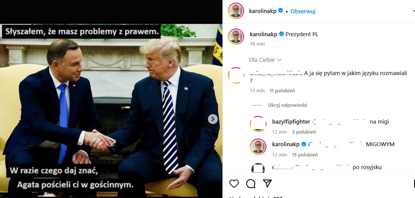 Karolina Korwin Piotrowska drwi z Andrzeja Dudy. Opublikowała mem