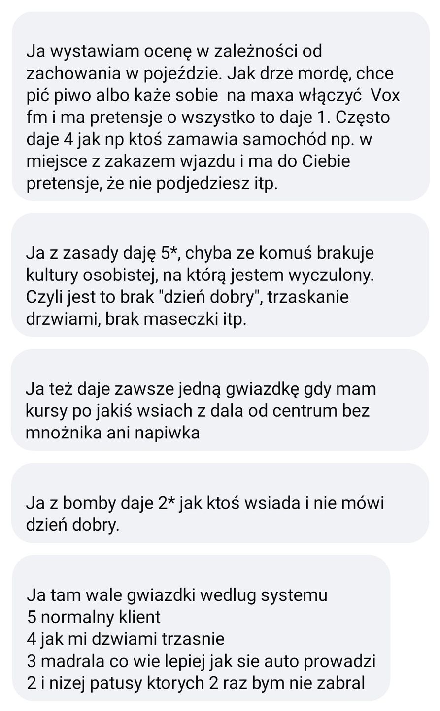 Komentarze kierowców Ubera