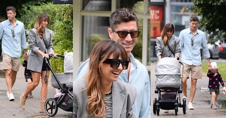 Radośni Anna i Robert Lewandowscy zmierzają na obiad z Klarcią i Laurą do modnej restauracji (ZDJĘCIA)
