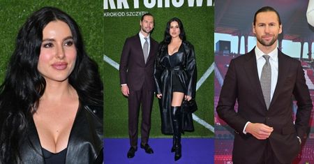 Grzegorz Krychowiak z wydekoltowaną Celią Januat u boku melduje się na premierze serialu o sobie (ZDJĘCIA)