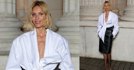 Anja Rubik w czarno-białej stylizacji ZACHWYCA na paryskim pokazie Saint Laurent (ZDJĘCIA)