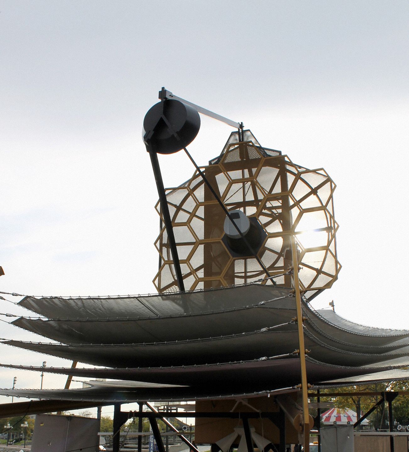 BALTIMORE, Maryland - The National Aeronautics and Space Administration shows off a real-size model of the James Webb Space Telescope, now under development, to the public at the Maryland Science Center in Baltimore, Maryland, on Oct. 26, 2011. (Photo by Kyodo News Stills via Getty Images)