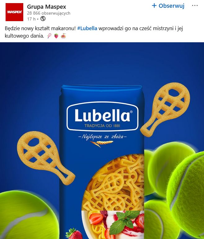 Nowy makaron Lubelli w kształcie rakiet tenisowych