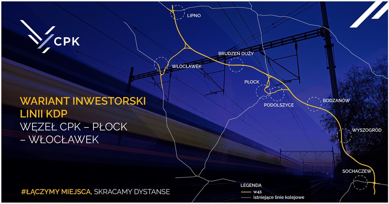 Wybrano wariant inwestorski linii kolejowej CPK – Płock – Włocławek