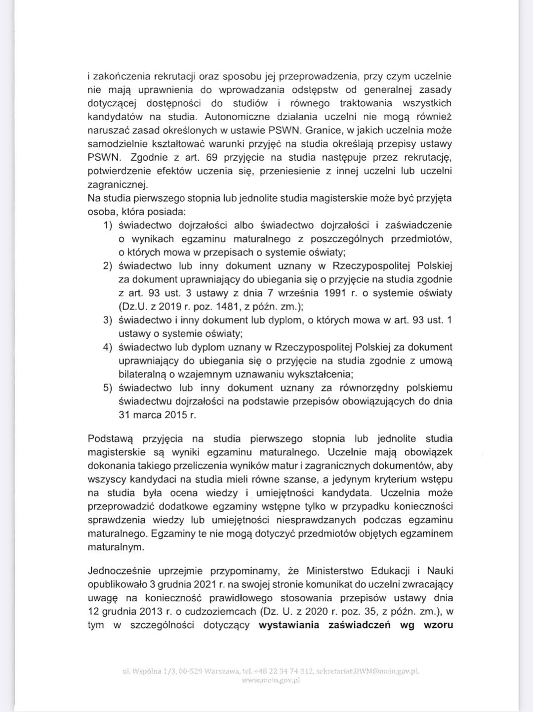 Odpowiedź Departamentu Współpracy Międzynarodowej MEiN na pismo z Departamentu Konsularnego MSZ