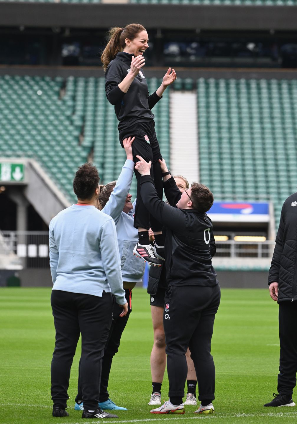 The Duchess of Cambridge Joins England Rugby Training SessionLONDON, ENGLAND - FEBRUARY 02: Catherine, Duchess of Cambridge takes part in an England rugby training session, after becoming Patron of the Rugby Football Union at Twickenham Stadium on February 02, 2022 in London, England. (Photo by Karwai Tang/WireImage)Karwai Tang