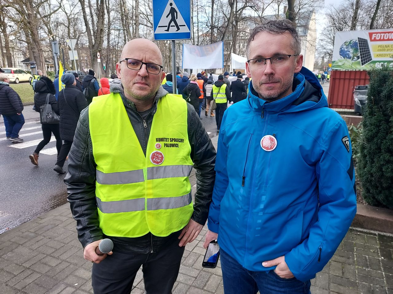 Protest w Mikołowie. (L) Grzegorz Trzepałka i Łukasz Blinda z Palowic