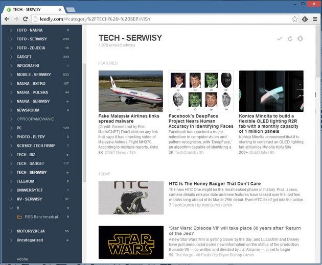 Feedly wygląd