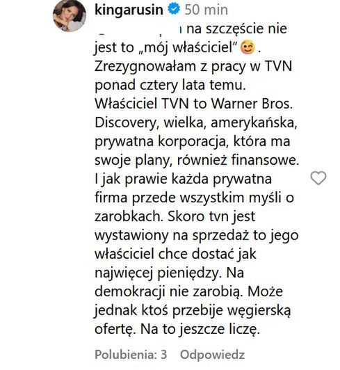 Kinga Rusin drży o TVN, który może trafić w ręce Węgrów