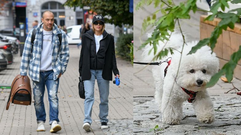Ewa Chodakowska z mężem i pieskiem na mieście