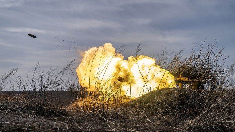 DONETSK OBLAST, UKRAINE - FEBRUARY 26: Ukrainian soldiers firing artillery at their fighting position as the Russia-Ukraine war continues in the direction of Bakhmut, Donetsk Oblast, Ukraine on February 26, 2024. (Photo by Jose Colon/Anadolu via Getty Images)