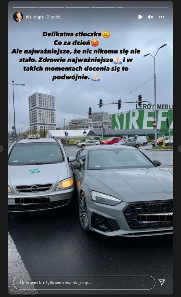 Ola Ciupa miała stłuczkę. Pokazała zdjęcie swojego audi na Instagramie