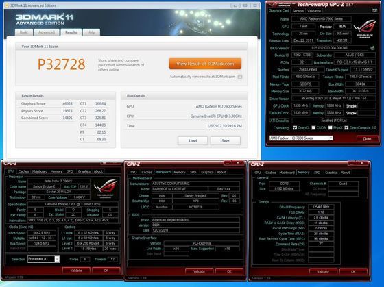 rekord wydajności w 3DMark 11 (Performance) z czterema kartami graficznymi ASUS Radeon HD 7970