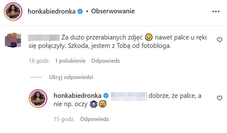 Honorata Skarbek odpowiedziała na złośliwy komentarz internautki 
