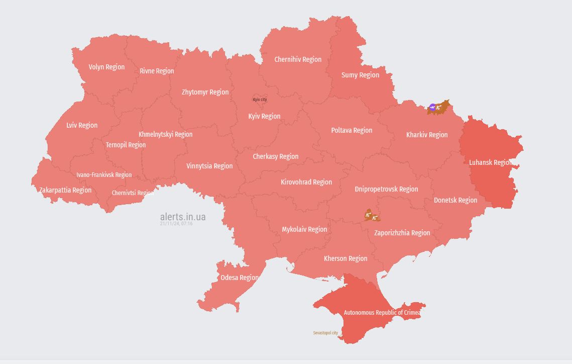 Mapa alarmów w Ukrainie