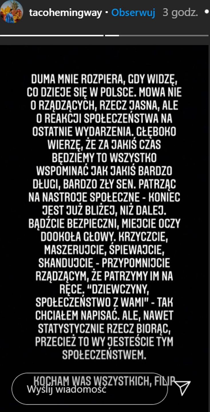 Taco Hemingway staje po stronie protestujących kobiet