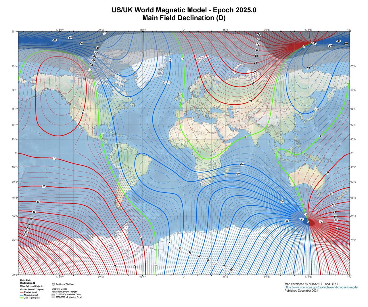 Magnetische Deklination - die Abweichung des magnetischen Nordens vom geografischen Nordpol