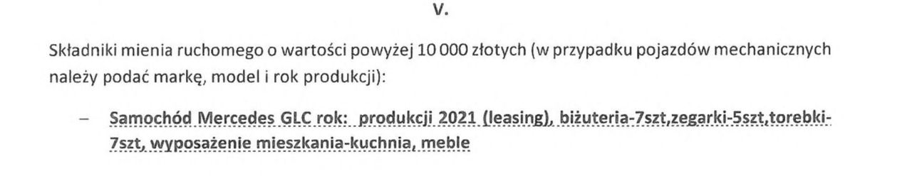 Fragment oświadczenia majątkowego Marzeny Czarneckiej