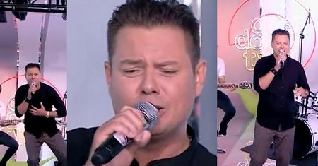 Bartek Wrona z Just 5 na scenie "Dzień Dobry TVN"...