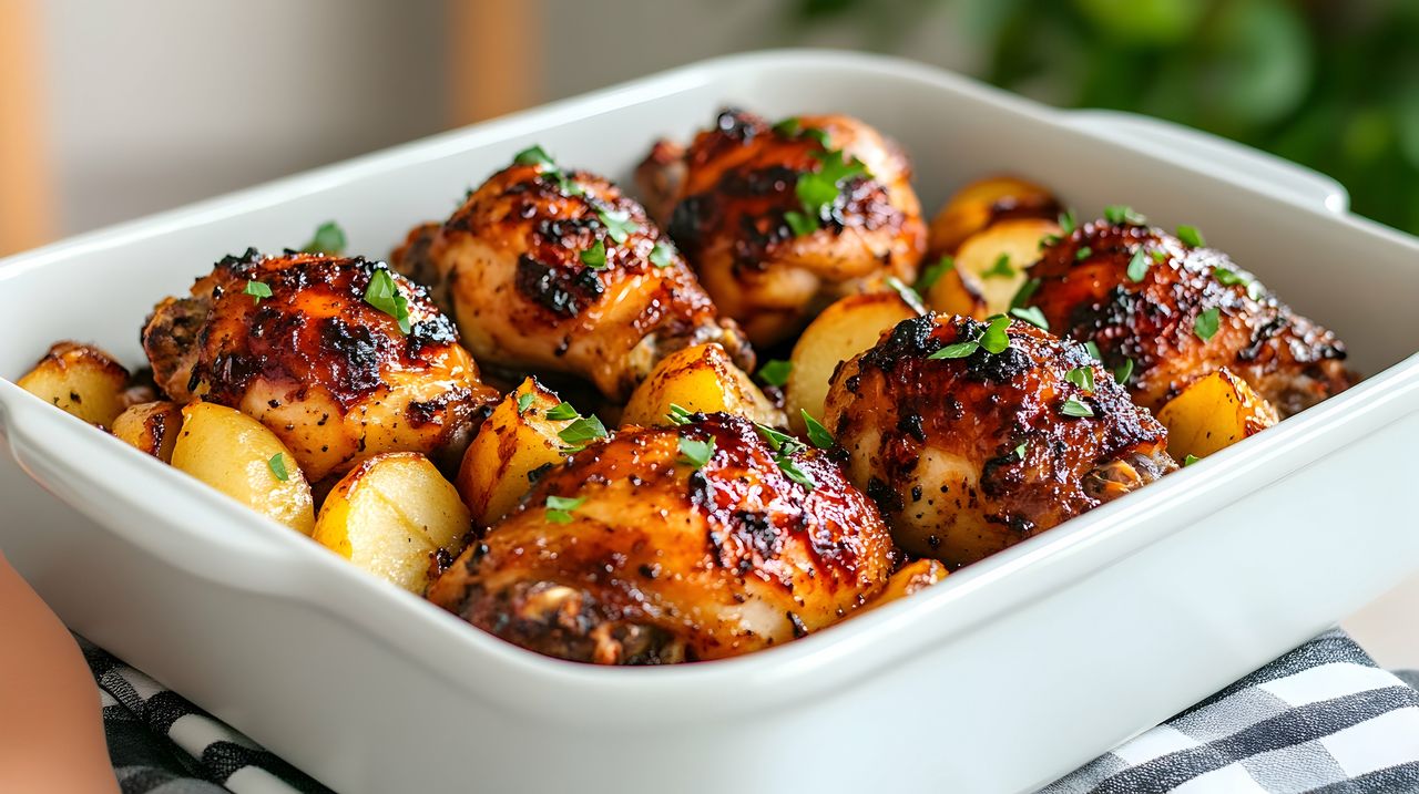 Hearty one-tray chicken casserole perfect for lazy days