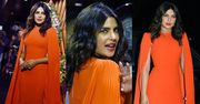 Cała na pomarańczowo Priyanka Chopra reklamuje aplikację randkową w Bombaju
