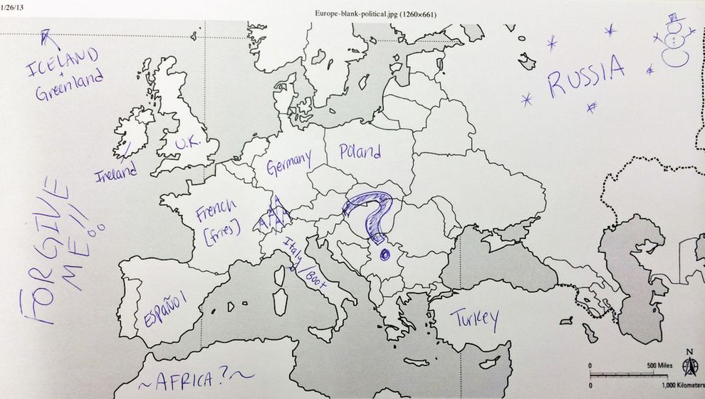 Amerykanie podpisują kraje na mapie Europy