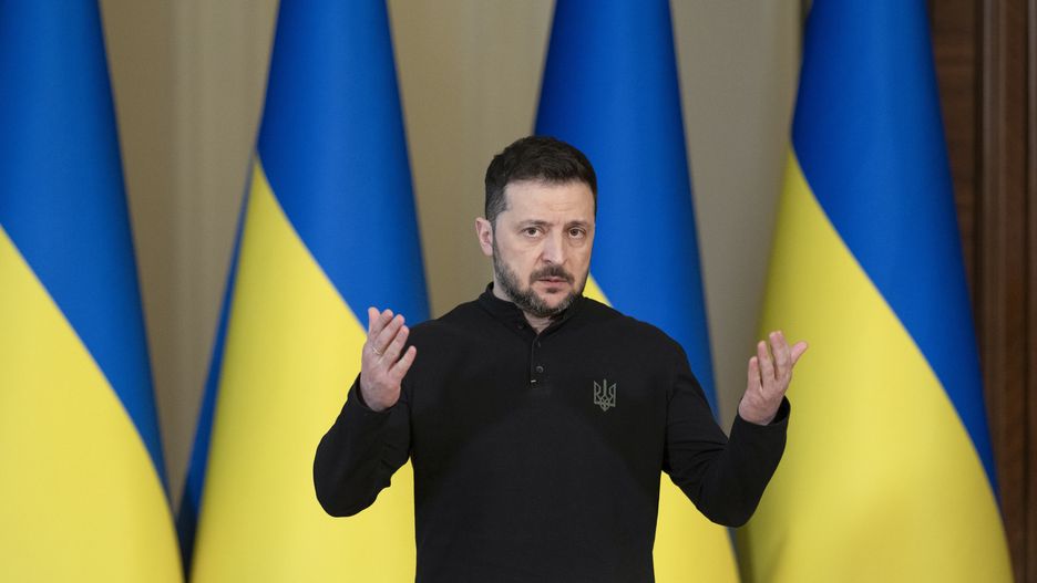 Ukrainian President Volodymyr Zelensky press conference in Kyiv
epaselect epa11958505 Ukrainian President Volodymyr Zelensky speaks at a press conference in Kyiv, Ukraine, 12 March 2025. President Zelensky informed journalists about the results of the US-Ukrainian talks in Jeddah, Saudi Arabia.  EPA/STRINGER 
Dostawca: PAP/EPA.
STRINGER
epaselect