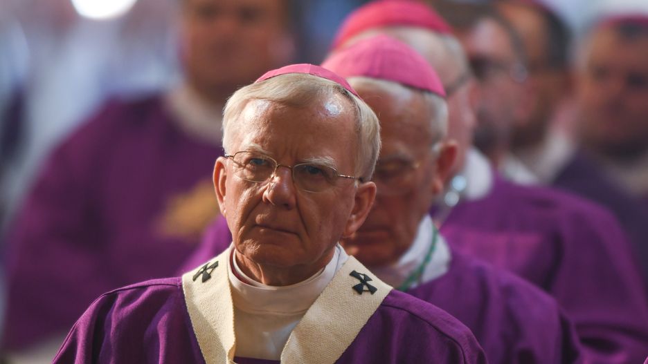 Archbishop Marek Jedraszewski seen during the funeral mass of Cardinal Marian Jaworski  in the Bernardine monastery in Kalwaria Zebrzydowska.
On Friday, September 11, 2020, in Kalwaria Zebrzydowska, Lesser Poland, Poland. (Photo by Artur Widak/NurPhoto via Getty Images)