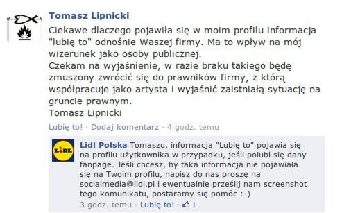 Cyrk na Facebooku: Znany piosenkarz polubił Lidla, a teraz grozi mu prawnikami 2