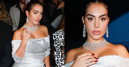 Obwieszona drogą biżuterią Georgina Rodriguez melduje się na Paryskim Tygodniu Mody. Stylowa?