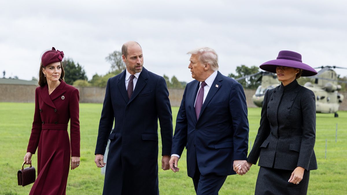 WINDSOR, ENGLAND - SEPTEMBER 17: Catherine, Princess of Wales (L) and Prince William, Prince of Wales (2nd L) arrive at Windsor Castle with US President Donald Trump and First Lady Melania Trump on day two of the US President Donald Trump's second state visit to the UK on September 17, 2025 in Windsor, England. (Photo by Ian Vogler - WPA Pool/Getty Images)