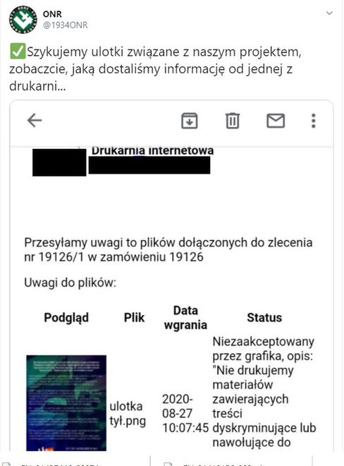 ONR skarży się na odmowę wykonania usługi przez jedną z drukarni