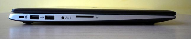Asus VivoBook S400 - ścianka lewa (Kensington Lock, 2 x USB 2.0, audio, czytnik kart pamięci)