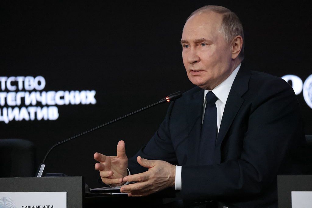Putin Attends 'Strong Ideas For New Times Forum' Hosted By Agency For Strategic Initiatives
MOSCOW, RUSSIA - JULY 3 (RUSSIA OUT) Russian President Vladimir Putin speaks during the New Ideas For New Times Forum at the Russia National Center,  July 3, 2025, in Moscow, Russia. Putin visited a forum, hosted by Kremlin-backed Agency for Strategic Initiatives, prior to his announced telephone call with U.S. President Donald Trump. (Photo by Contributor/Getty Images)
Contributor