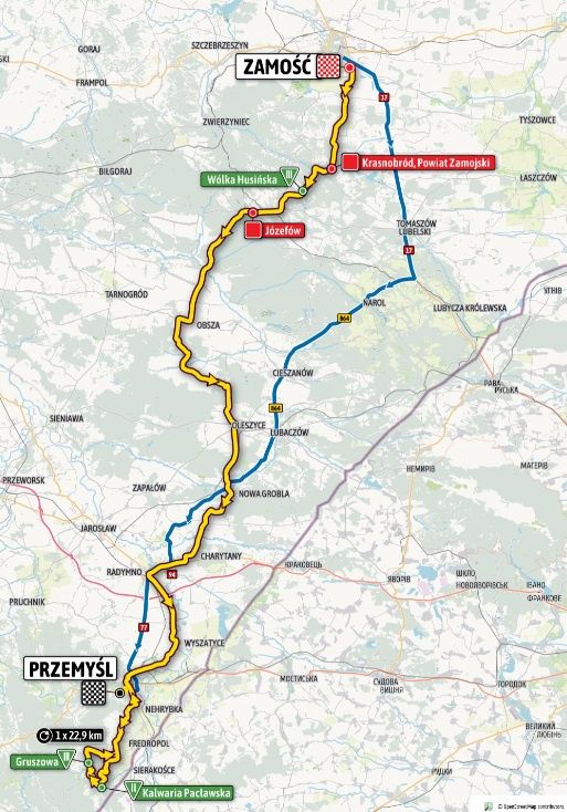 Tour de Pologne Zamość – Przemyśl – drugi etap, trasa, mapa