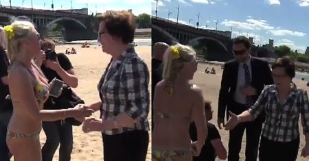 Kopacz zaczepia ludzi na plaży: "PANI DEKOLT POPARZY, czuję to!"