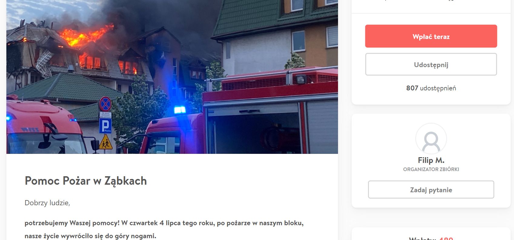 Zbiórka na dom Filipa Milczarskiego
