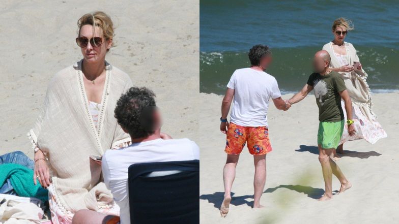 Anna Kalczyńska pije piwo na plaży i fotografuje pociechy