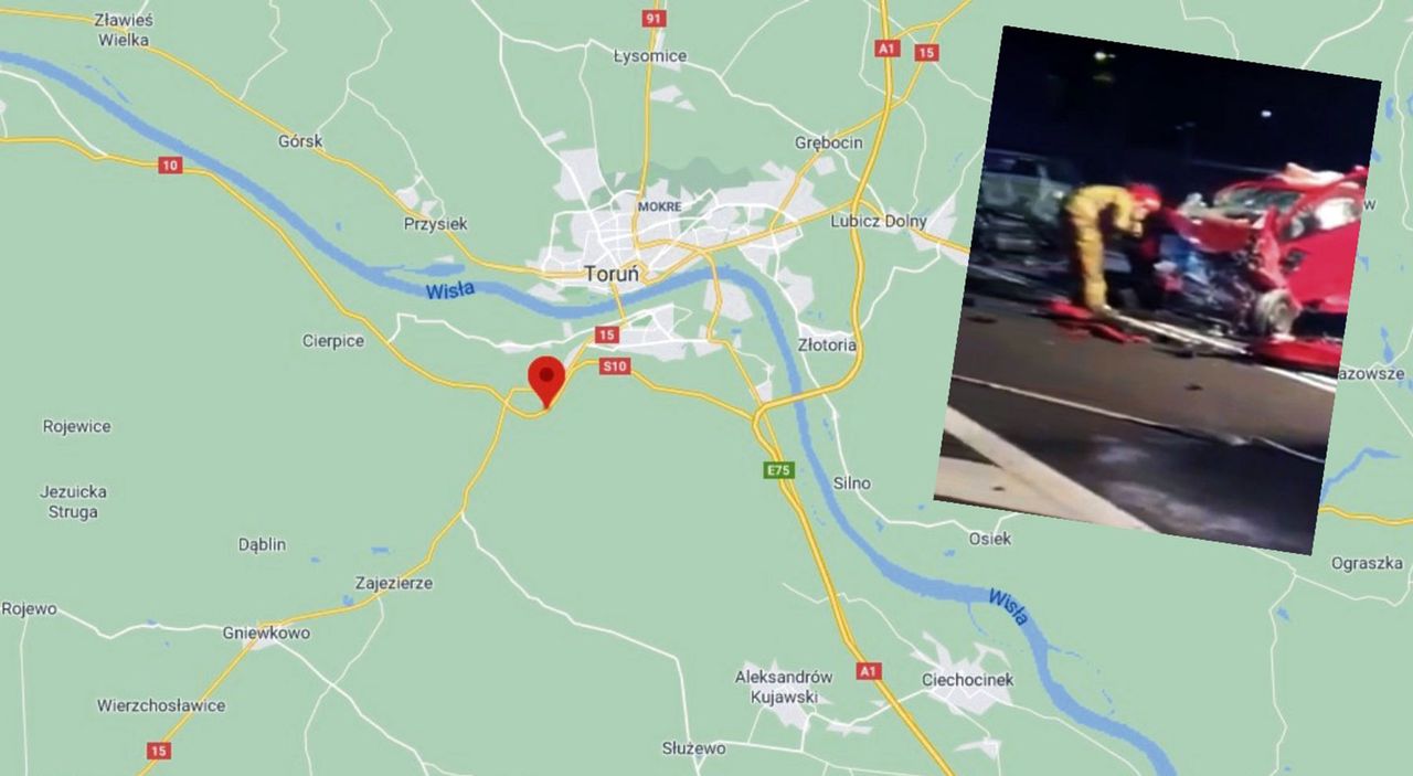 Toruń. Wypadek na trasie S10. Ranni i rozbite auta