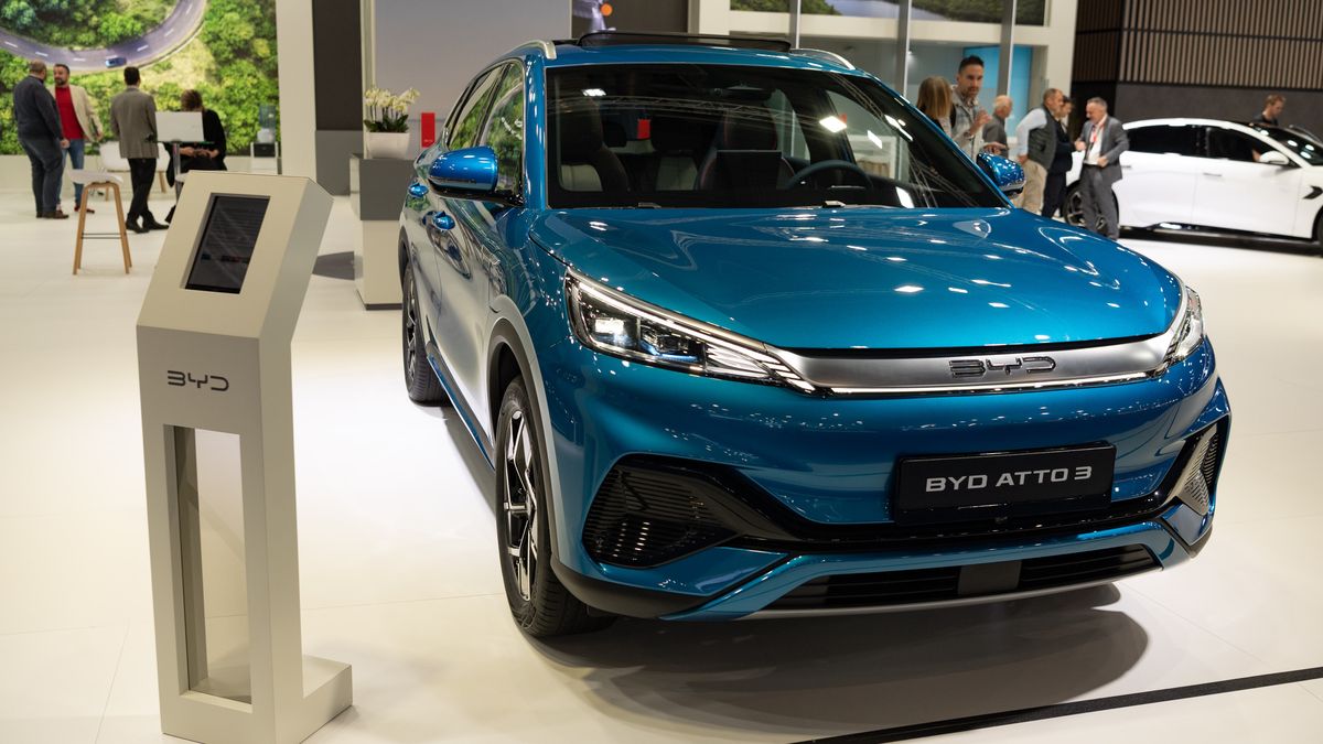 BARCELONA, SPAIN - MAY 12: Car BYD model Atto 3 is being displaced at the Automobile Barcelona International Motor Show in Barcelona, Spain on May 12, 2023. (Photo by Adria Puig/Anadolu Agency via Getty Images)