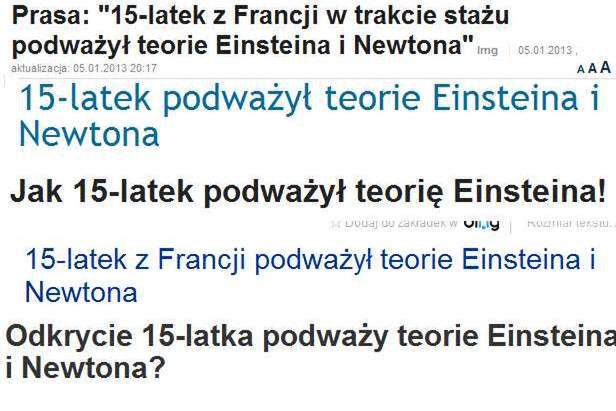 15-latek obala teorie Einsteina i Newtona, czyli jak portale robią nam papkę z mózgu 2