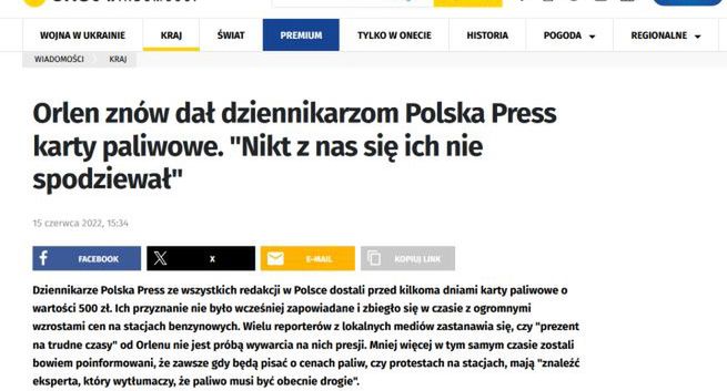 Sąd: nie było presji na dziennikarzy Polska Press, Onet powinien sprostować. W tle - teksty o cenach paliw