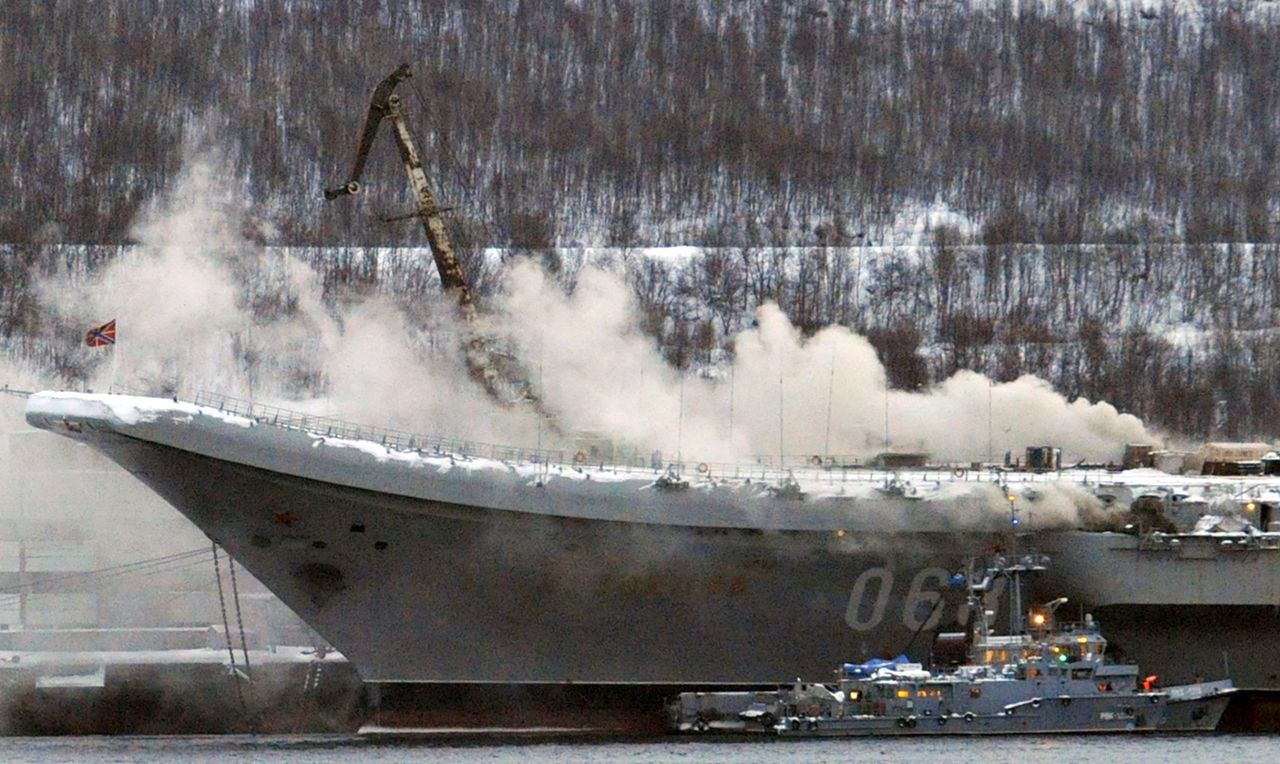 Burning aircraft carrier Admiral Kuznetsov