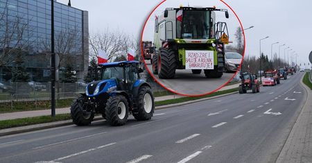 Od rana jeździł kombajnem po Lublinie. Po kilku godzinach dołączyły do niego traktory. Zablokowali skrzyżowanie w centrum miasta