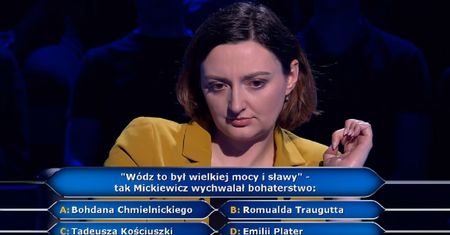 "Milionerzy": Zawodniczka straciła sporą sumę. Zwiódł ją cytat z Mickiewicza