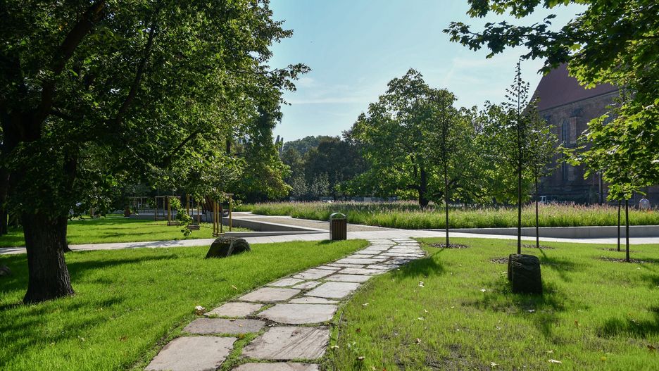 Wrocław skwer park Wrocławek pogoda zieleń
